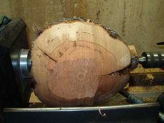 roughing the woodturning