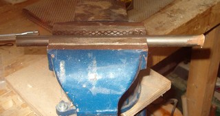 woodturning tool shaft in vise ready for grinding 