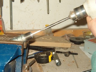 wood turning lathe tip, spade bit in shaft
