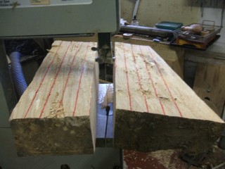 first bandsaw cut is down the middle of the slab