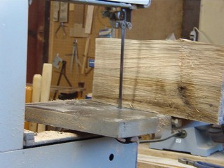 cutting slices of wood on the bandsaw