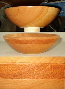 lathe turned black cherry bowl with decorated band